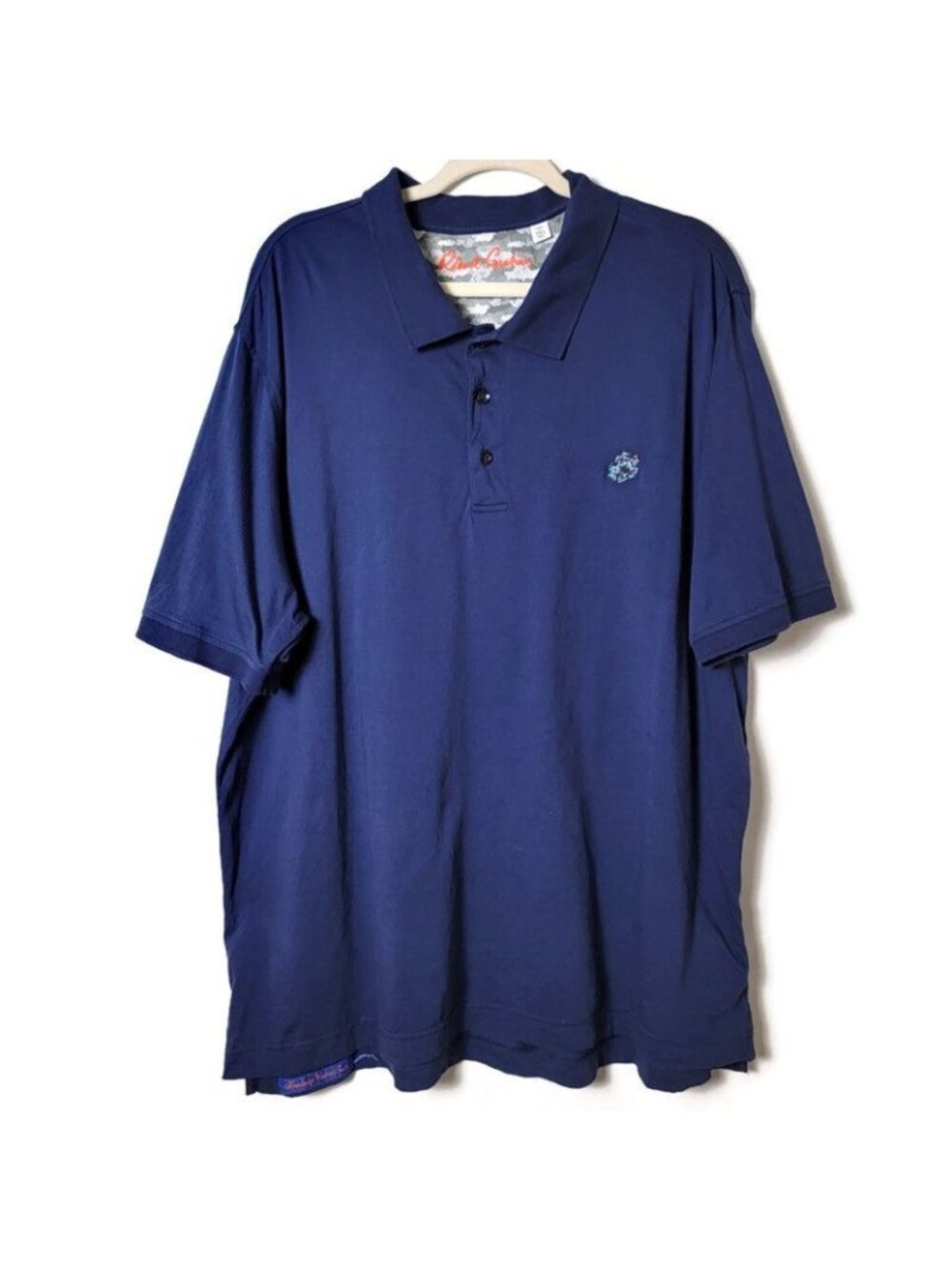 Robert Graham Mens Blue Solid Supima Cotton Classic Fit Preppy Polo Shirt 3XL